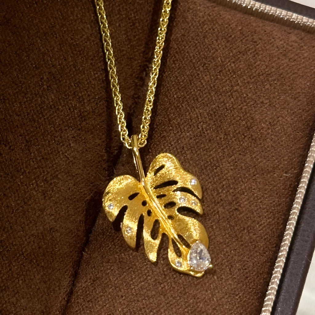 925 silver bamboo leaf diamond pendant necklace with Chopard chain
