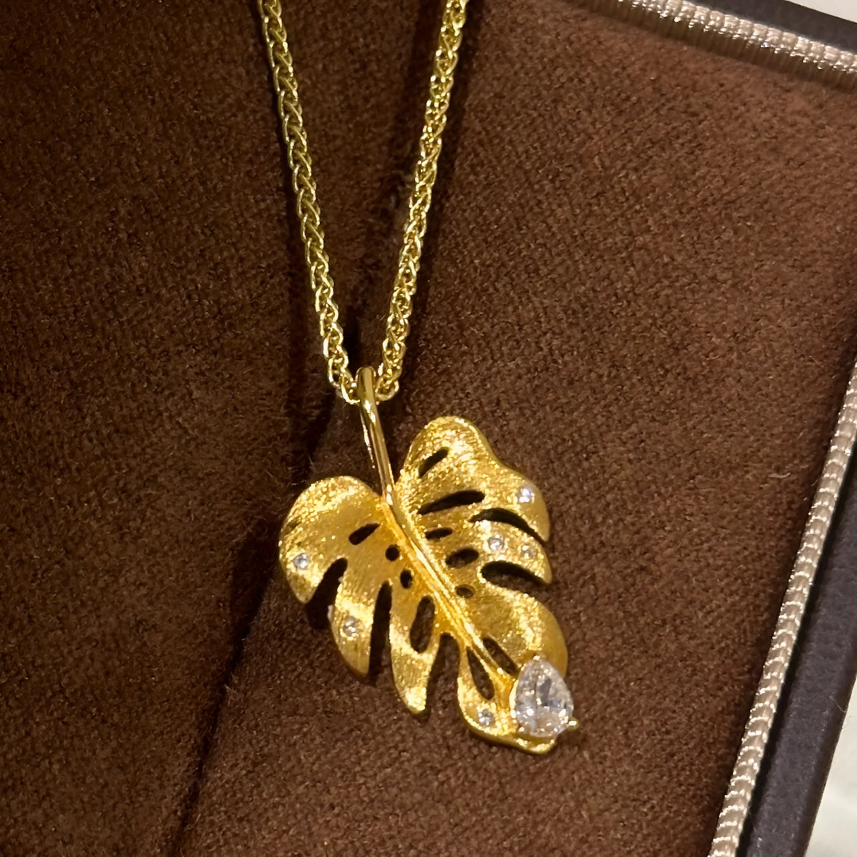 925 silver bamboo leaf diamond pendant necklace with Chopard chain