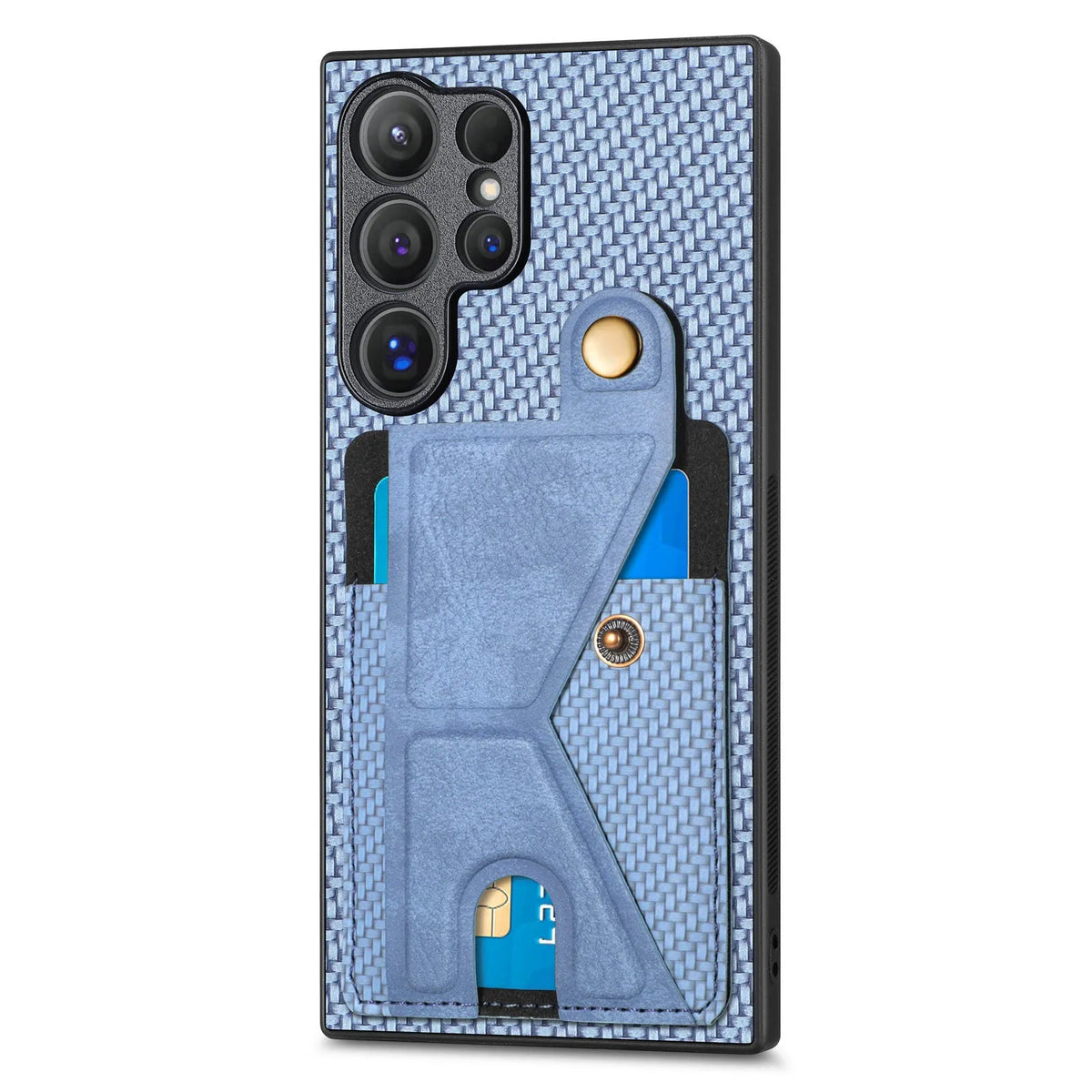 Samsung Galaxy phone case in black with card slot and kickstand, PU leather back cover