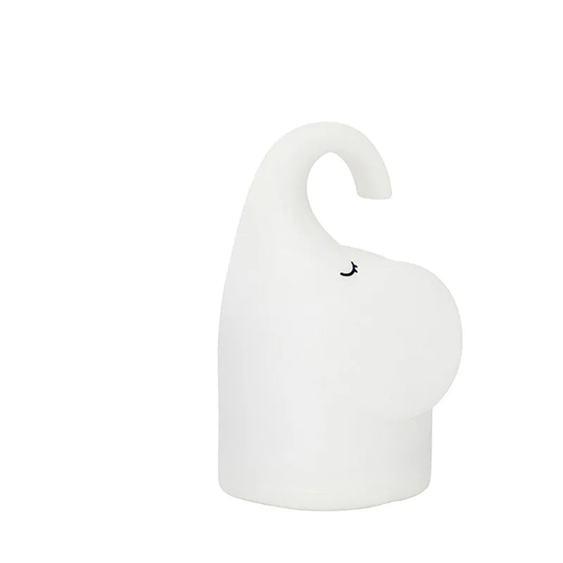 Elephant silicone night light with USB port and warm white LED illumination