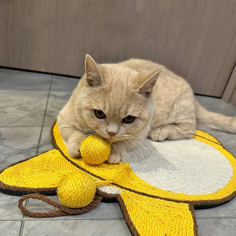 Yellow Corgi butt design sisal cat scratching board with anti-slip base measuring 37cm by 40cm