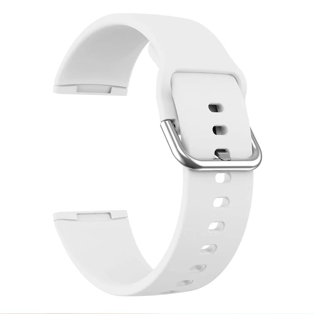 Solid colour silicone replacement strap with silver buckle for Fitbit Versa 3 and Sense 2 watches