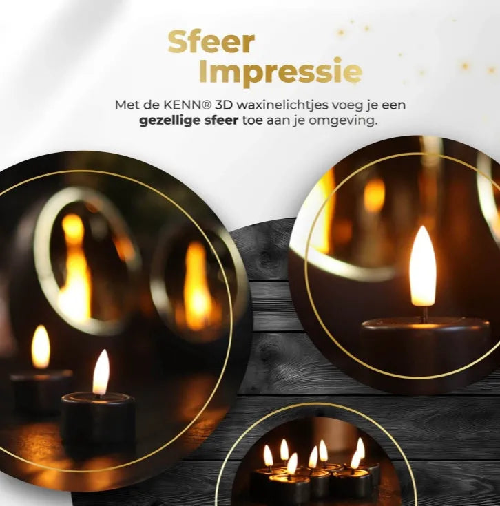 Four black S10 LED flameless tealight candles showing flickering flame effect.