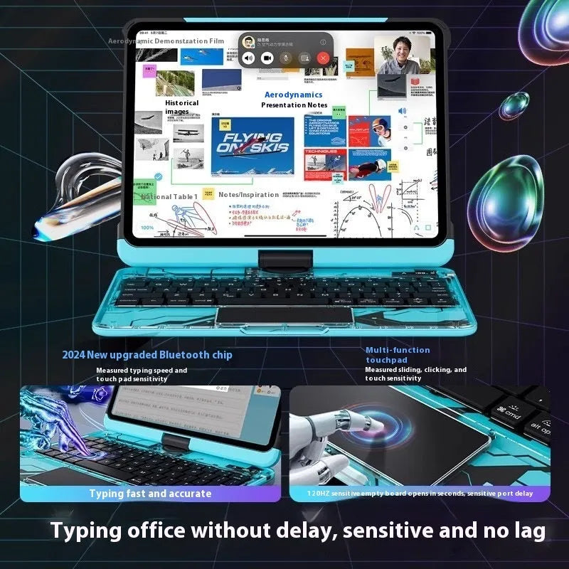 Blue iPad keyboard protective case showing shockproof PC construction for iPad Air 13-inch.