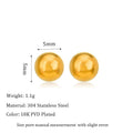 Stainless steel round ball stud earrings in gold or silver, showing 3mm, 4mm, 5mm, and 6mm size options.