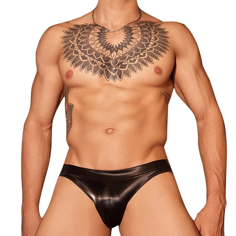 Men's black shark skin lace hipster underwear on a white background