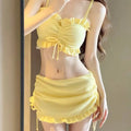 Women's milk silk bikini swimsuit top and pants in solid colour.