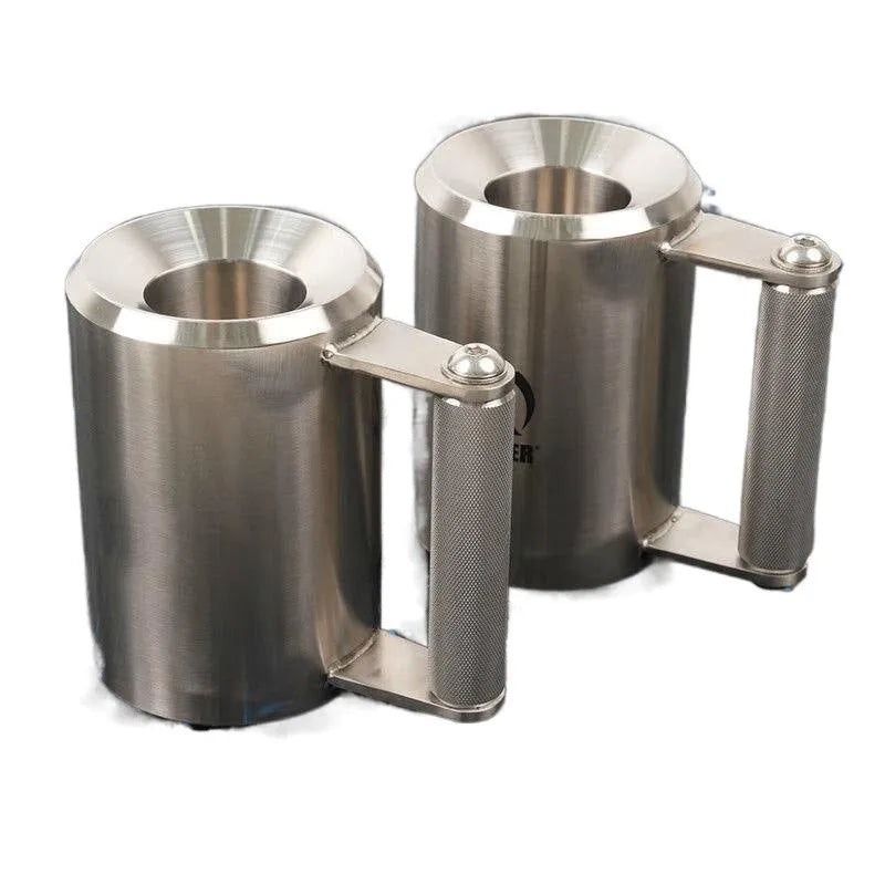 Silver stainless steel dumbbell cup with a solid 8kg cast iron weight for home workouts.