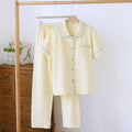 Women's washed cotton double-layer gauze short-sleeved top and trousers loungewear set in a loose fit.