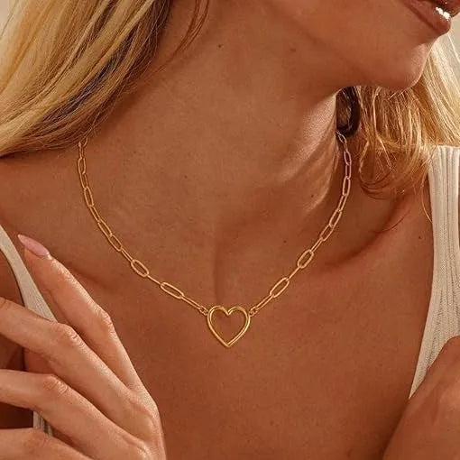 Titanium steel paperclip twist necklace in gold, 45cm length, simple style