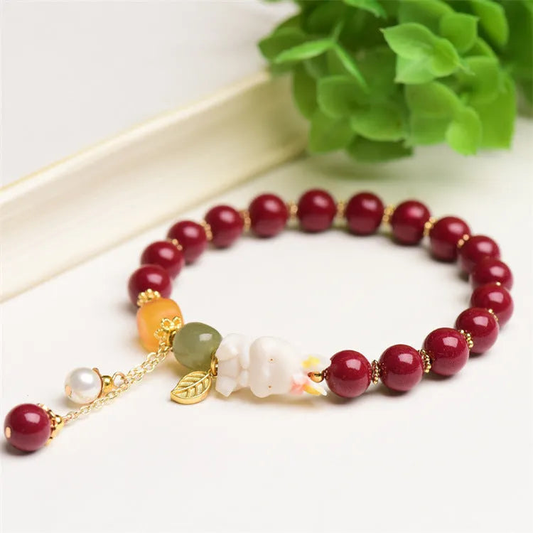 Natural beeswax purple gold sand cinnabar rabbit bracelet for women in Chinese national style.