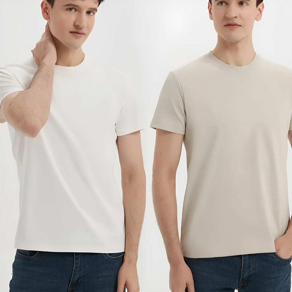 Men's antibacterial quick drying short sleeve t-shirt in straight pullover style with non-ironing treatment