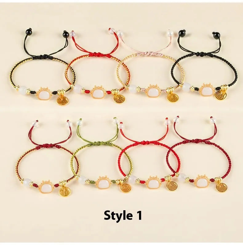 Xiao Hong rope bracelet for women with agate diamond beads and dragon motif, electroplated finish, Chinese style