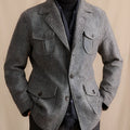 Men's Dark Gray wool suit collar commuter jacket with cinched style and pocket