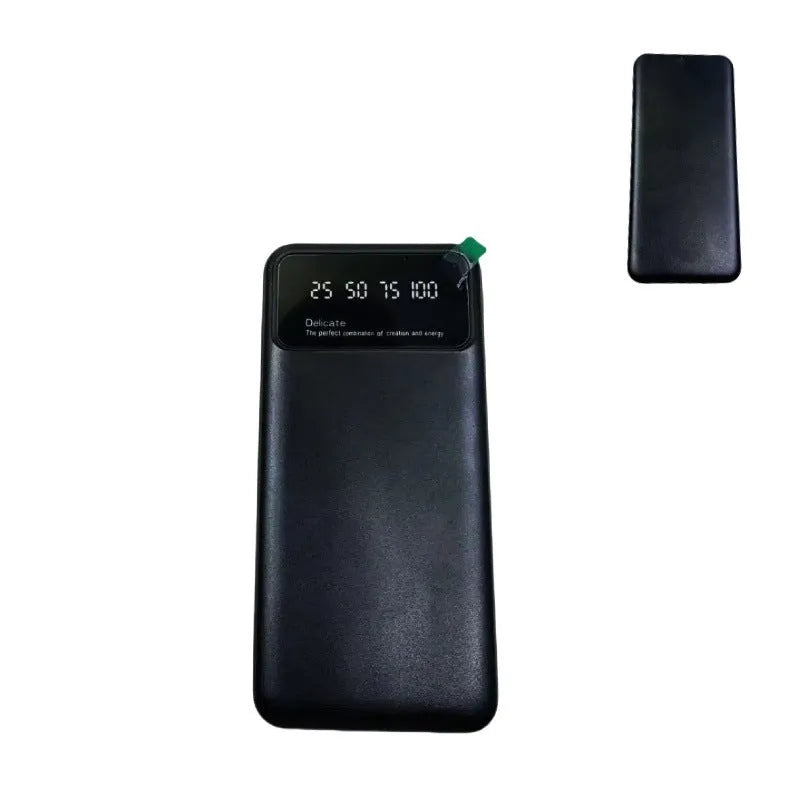 Ultra-thin black power bank showing compact design with 10000mAh capacity
