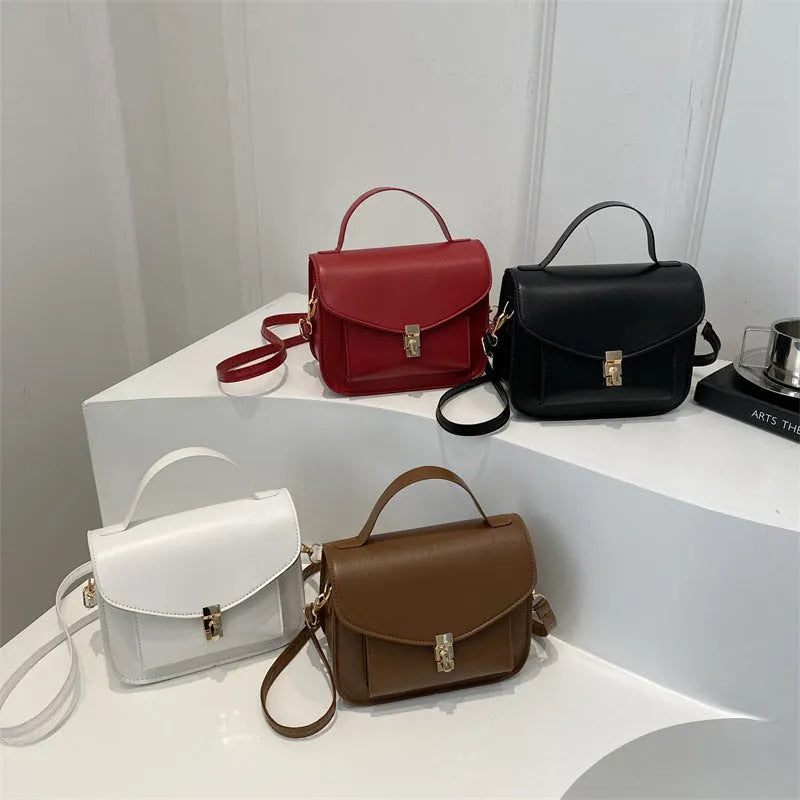 Retro shoulder messenger bag in horizontal square design with document compartment