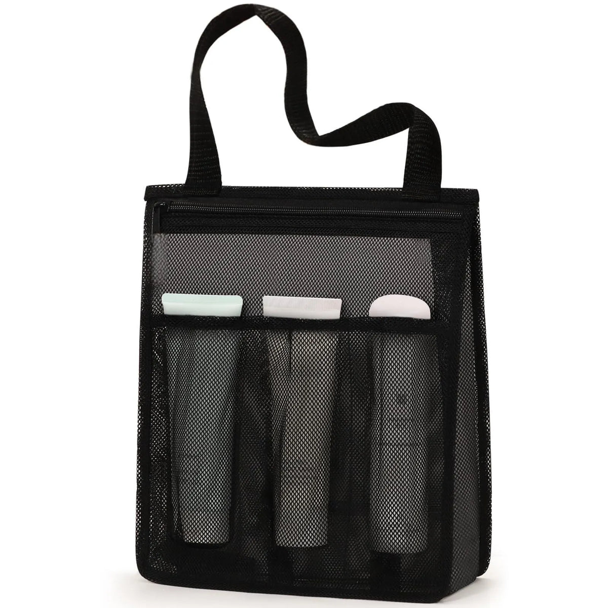 Black and pink large capacity polyester swimming gym bag with mesh pockets and dry wet separation compartments.