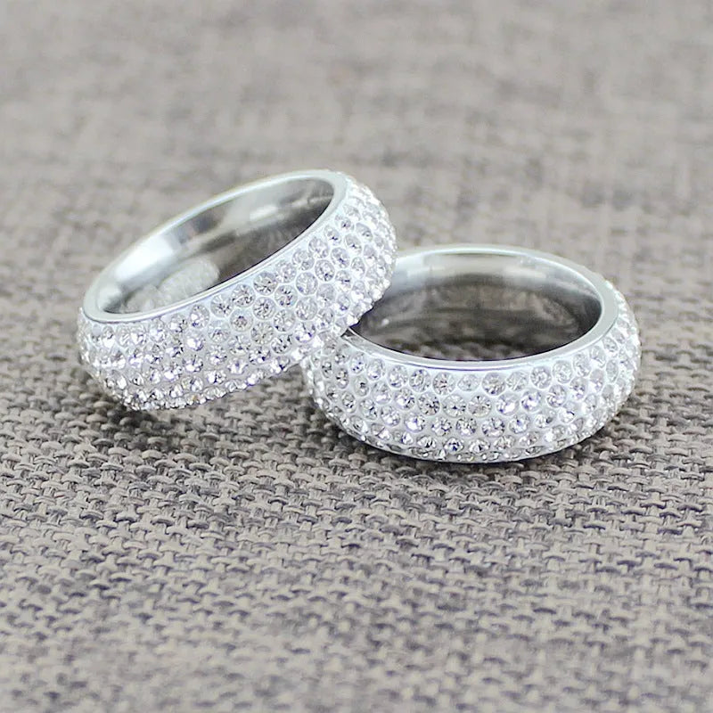 Titanium steel ring with diamond treatment starry sky design in silver, U-shape, unisex sizes 6 to 13