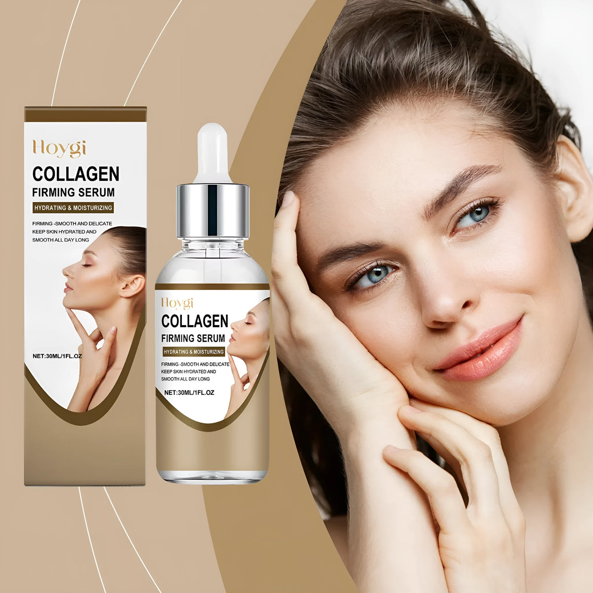 30ml collagen firming care solution bottle measuring 10.3cm tall with 2.8cm square base