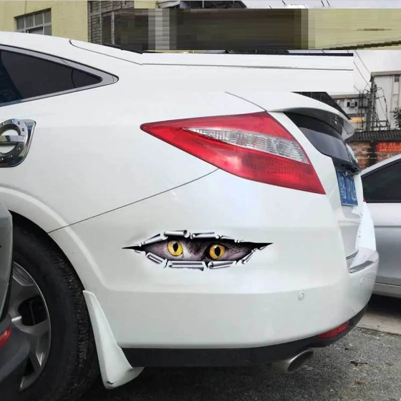 3D Tiger Eye and Eagle Eye car bumper sticker on vehicle door measuring 10x35cm