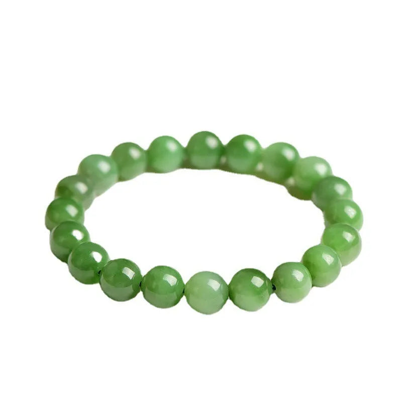 Natural jasper ball bracelet with polished round jade beads on a single strand, showing different bead size options.