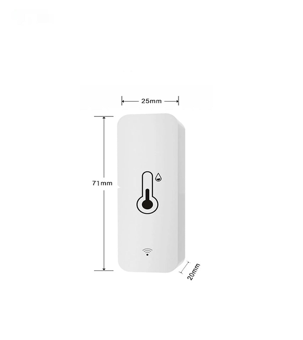 White rectangular WiFi temperature and humidity sensor with compact dimensions for smart home monitoring