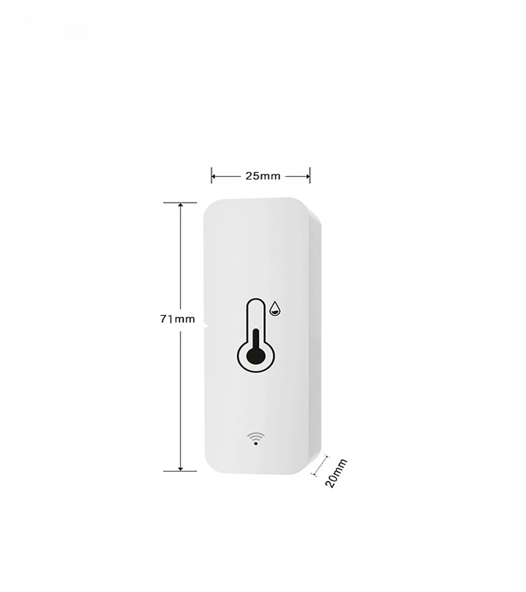 White rectangular WiFi temperature and humidity sensor with compact dimensions for smart home monitoring