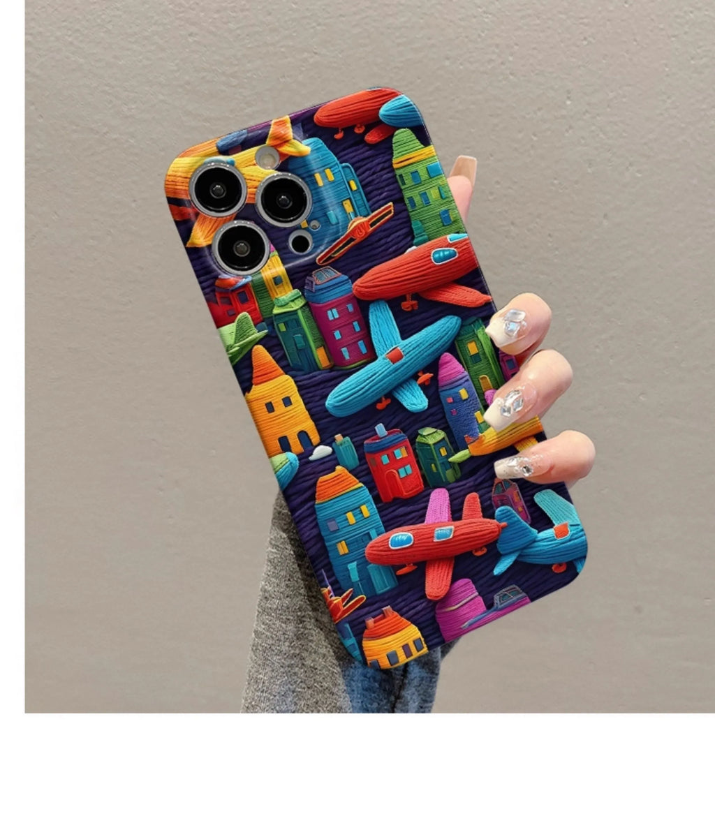 Minimalist airplane print iPhone case in TPU with fall protection, back cover design for iPhone models.