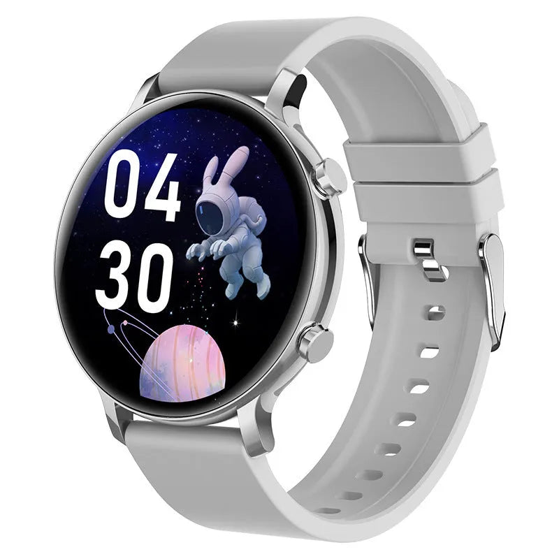 Bluetooth call smartwatch with stainless steel strap showing heart rate monitoring display