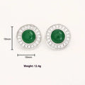 Green emerald zircon ear stud and necklace set with geometric design and real gold plating