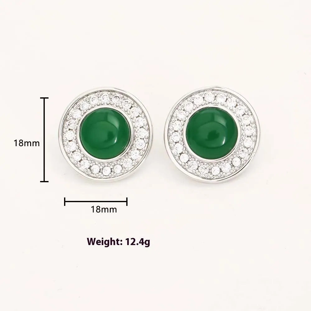 Green emerald zircon ear stud and necklace set with geometric design and real gold plating
