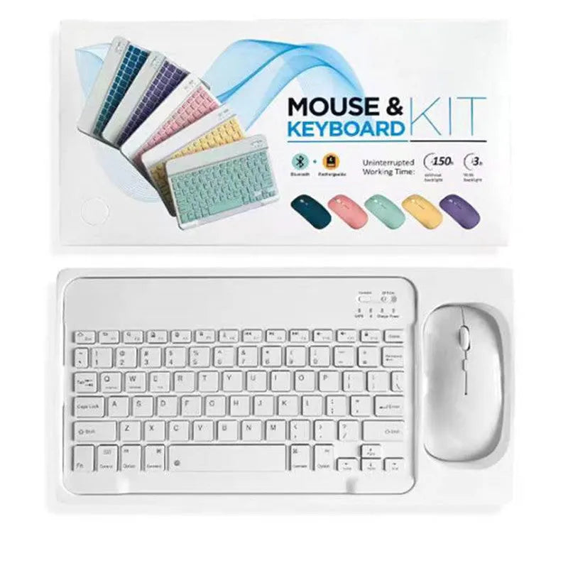 10-inch Bluetooth wireless keyboard and mouse set in various colour options with connectivity accessories