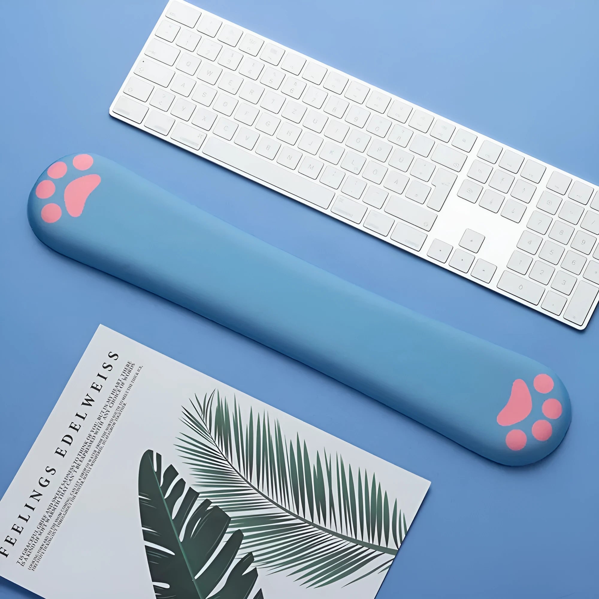 Cat's claw memory foam keyboard hand support wrist pad with non-slip base in blue colour