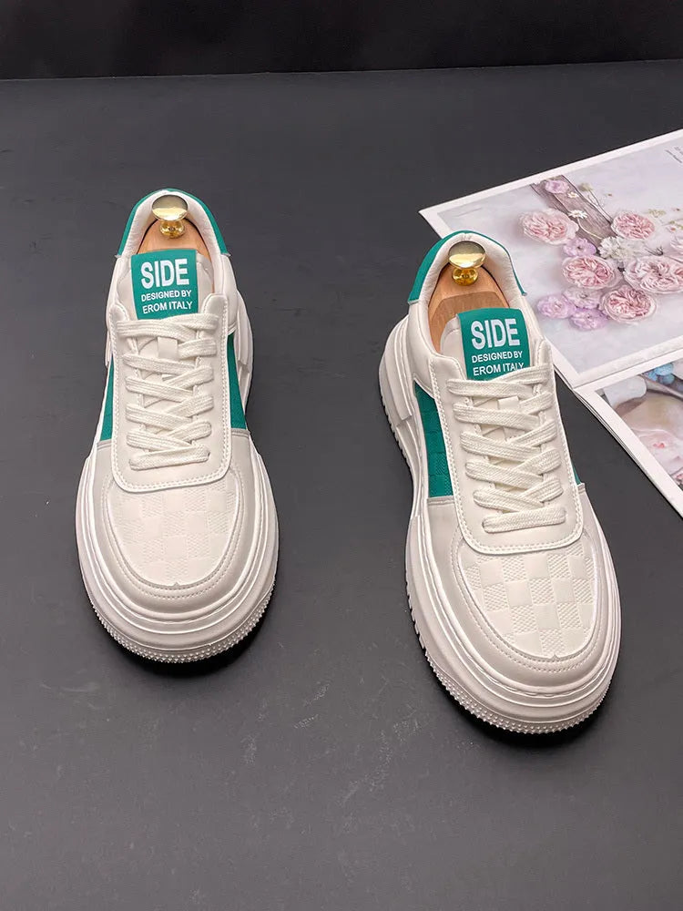 White and green casual sports shoes with cloth upper and rubber foam sole