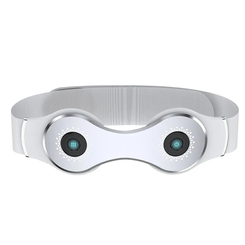 White rechargeable far infrared lumbar massage belt with three gears and Type-C charging port on a flat surface