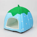 Plush strawberry pet nest in pink, blue, purple, or red, cloth cat and small dog bed in five sizes