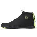 Black and fluorescent green mid-top beach shoes with mesh upper and rubber sole