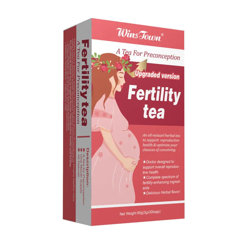 Fertility tea box showing 330 tea bags in 3x30 packaging configuration for herbal reproductive health support