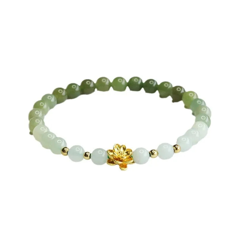 Hand-woven Hetian jade gradient bracelet with 6mm flower beads on a 17cm strand in ancient national style.