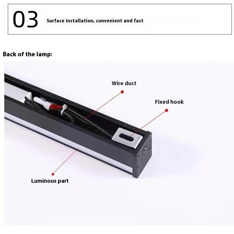 80cm long black aluminium LED strip wall lamp with a PC shade and touch colour control.