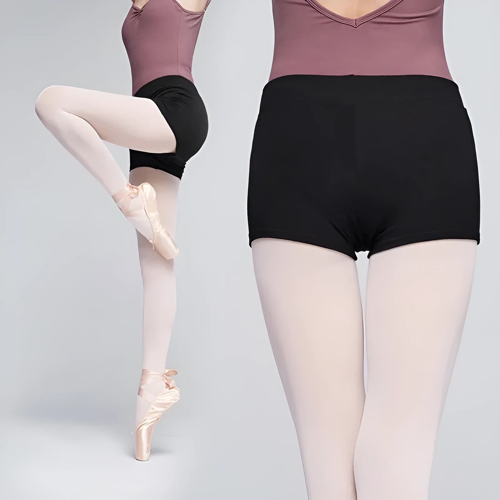 Black cotton ballet practice shorts for women shown flat.