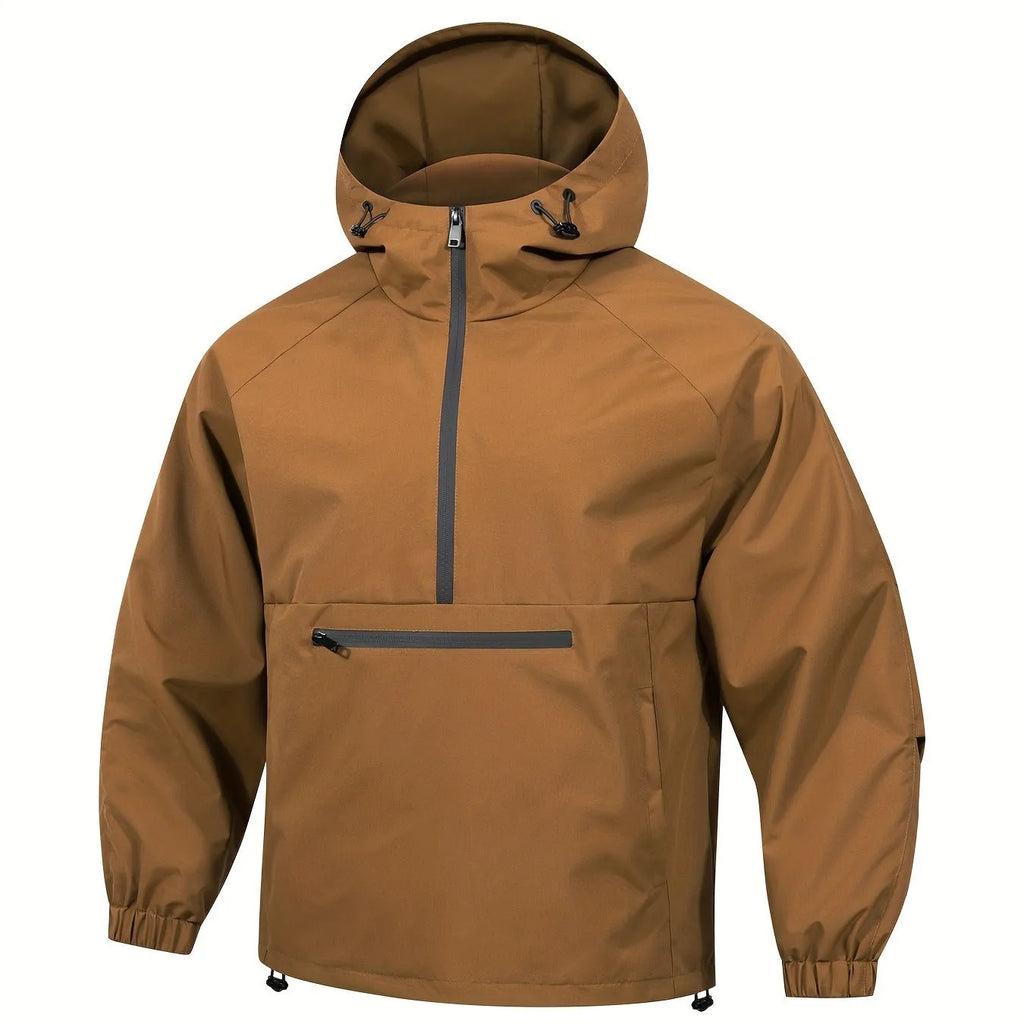 Men's Korean-style loose corduroy half-zip hooded sweater jacket in multiple colours