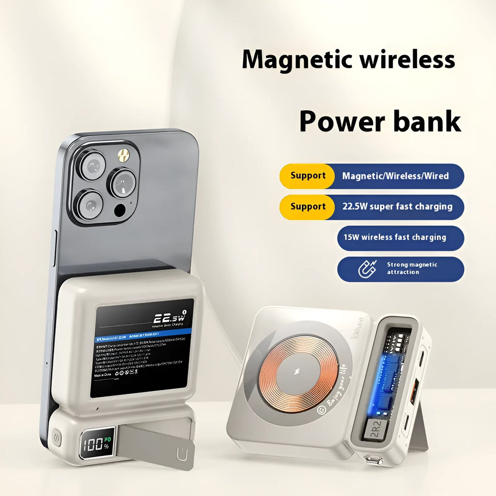Retro grey 225W 10000mAh wireless magnetic power bank with plastic shell