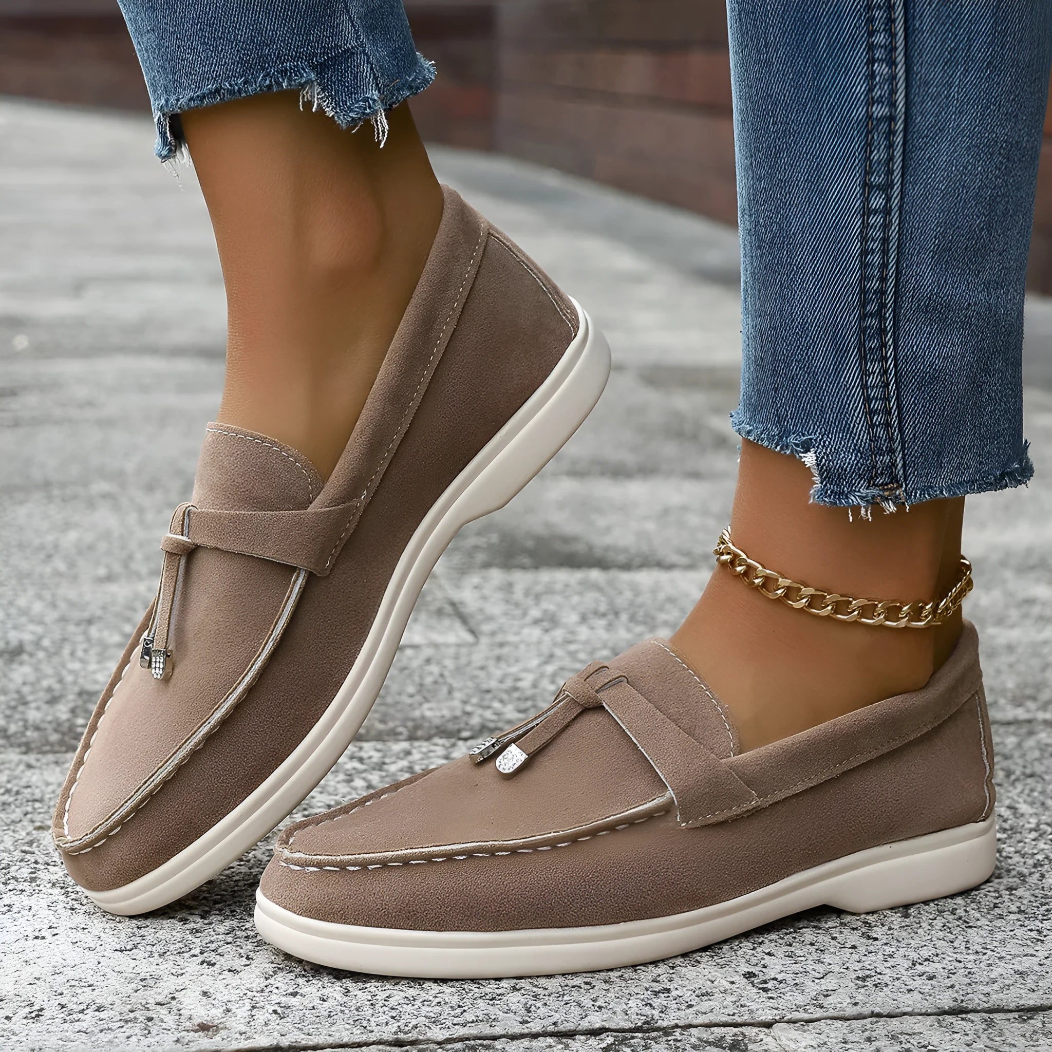 Canvas platform slip-on loafers in apricot colour on a white background