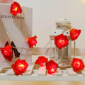 PE rose flower light string with 20 LED bulbs in pink and white, 3 metre length, battery powered