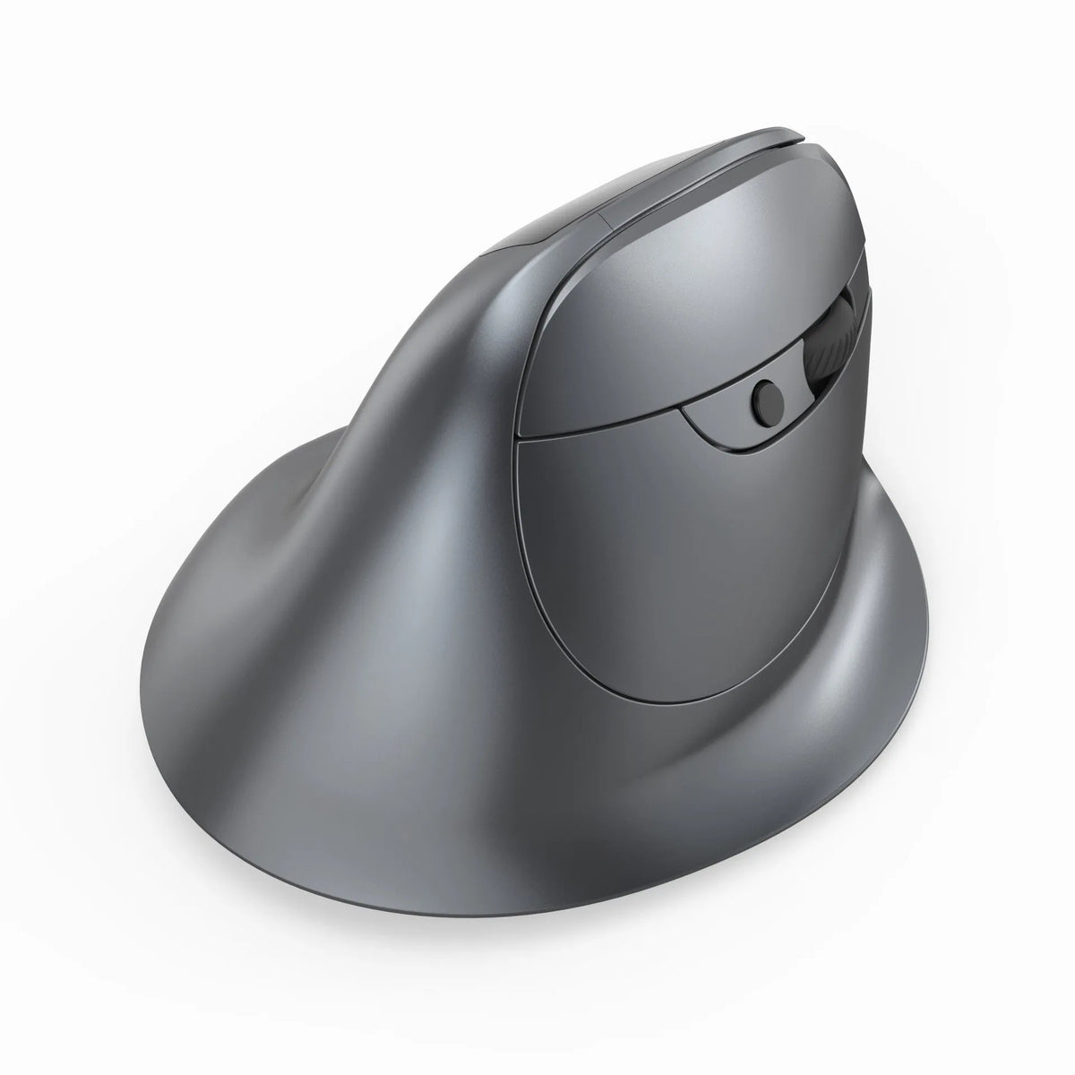 Grey vertical wireless mouse with self-charging system and Bluetooth connectivity