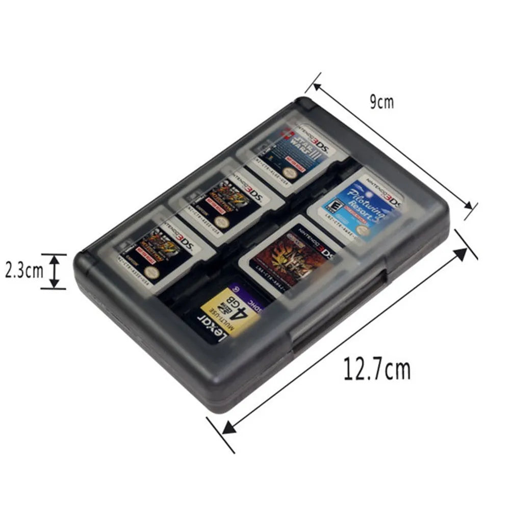 NDS 3DS game card storage box holding multiple cartridges in black plastic case