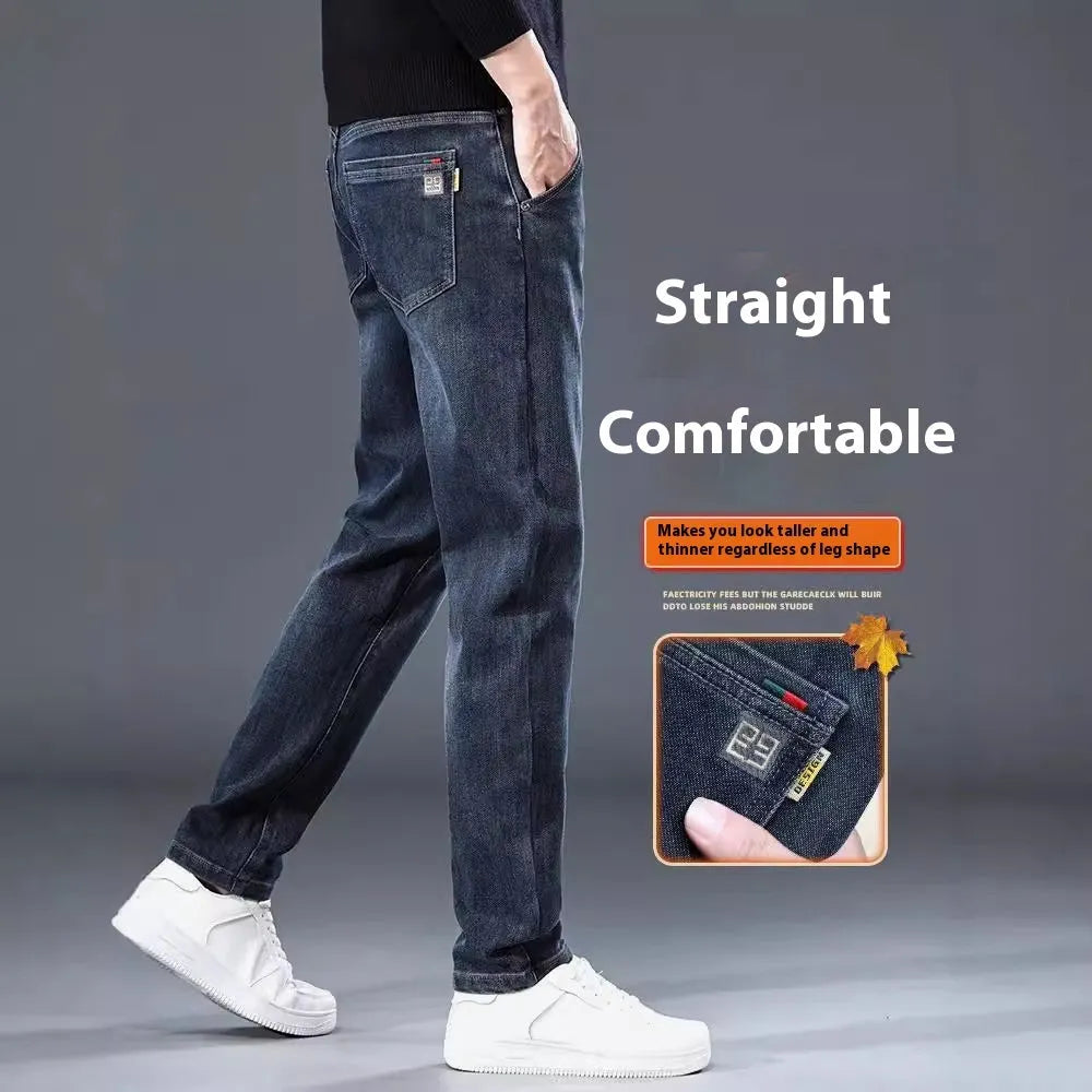 Blue grey slim straight casual trousers with micro-elastic polyester fabric and mid-waist design