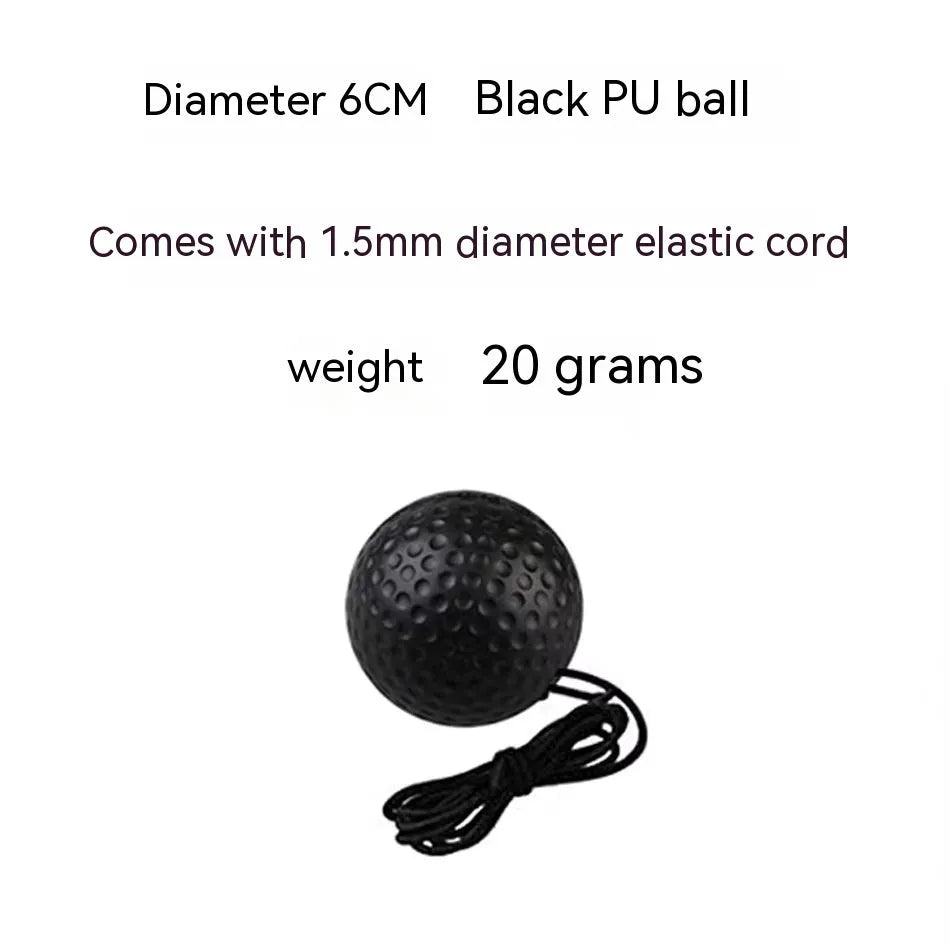 Head-mounted boxing reaction training ball with adjustable headband and choice of red, green, or yellow soft balls.