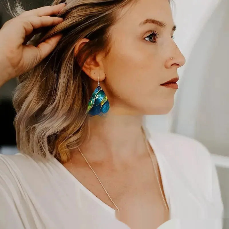 Acrylic flat branch knot drop earrings in drop shape design with printing technology detail